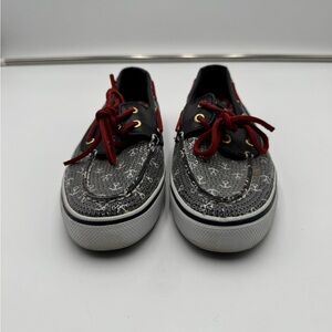 Sperry Top Sider Sequin Boat Shoes Womens 6 Gray Red Anchor Print Lace Up
